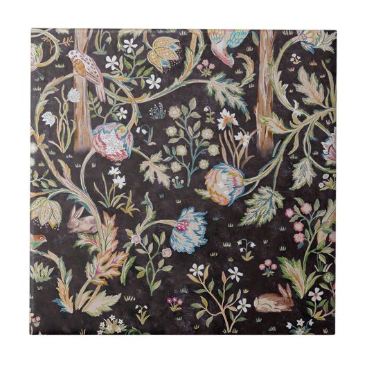 Bird & Rabbit in The Flower Garden, William Morris Tegeltje (Voorkant)