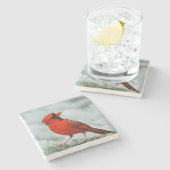 Bird red _coaster stenen onderzetter (Zijkant)