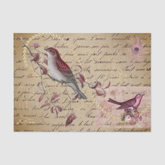 Bird Red Pink ontkoppeling Ephemera Tissuepapier (Voorkant)