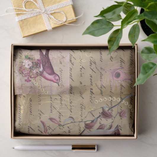 Bird Red Pink ontkoppeling Ephemera Tissuepapier (Geschenk)