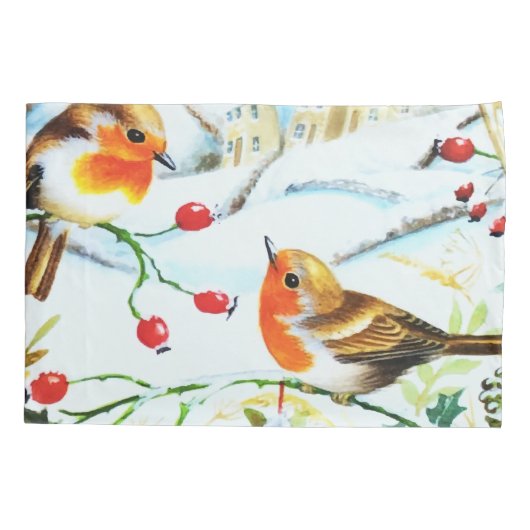 Bird Robin Couple Winter Holly Kerstmis Kussensloop (Achterkant)