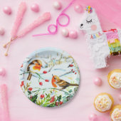 Bird Robin Couple Winter Holly Kerstmis Papieren Bordje (Feest)