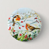 Bird Robin Couple Winter Holly Kerstmis Ronde Button 5,7 Cm (Voorkant)