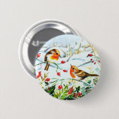 Bird Robin Couple Winter Holly Kerstmis Ronde Button 5,7 Cm (Voorkant /achterkant)