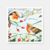 Bird Robin Couple Winter Holly Kerstmis Servet (Voorkant)