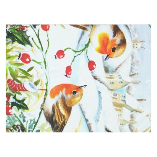 Bird Robin Couple Winter Holly Kerstmis Tafelkleed (Voorkant (Horizontaal))
