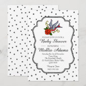 Bird Rockabilly Baby shower Uitnodiging (Voorkant / Achterkant)