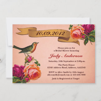 Bird Roos Antiek Bridal Shower Invitation (Roze) Kaart