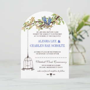 Bird Royal Blue Cherry Blossom Wedding Kaart