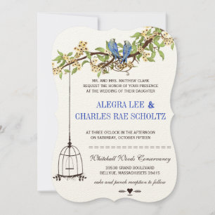 Bird Royal Blue Cherry Blossom Wedding Kaart