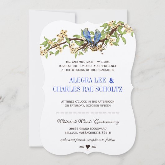 Bird Royal Blue Cherry Blossom Wedding Kaart (Voorkant)