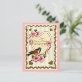  Bird Roze Valentijn Briefkaart (Staand voorkant)
