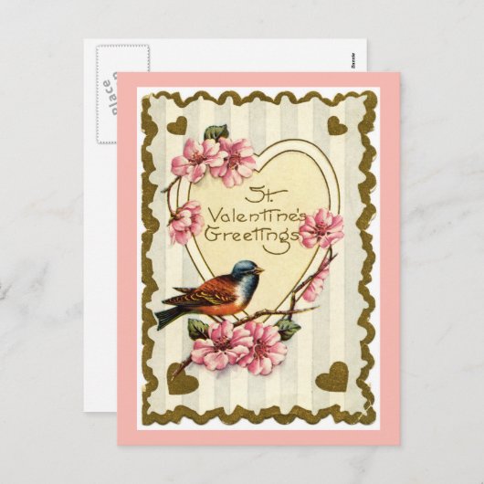  Bird Roze Valentijn Briefkaart (Voorkant / Achterkant)