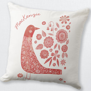 Bird Scandinavian Red White gepersonaliseerd Kussen