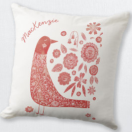 Bird Scandinavian Red White gepersonaliseerd Kussen