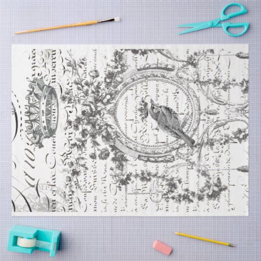 Bird Script Decoupage Paper Tissuepapier (Craft)