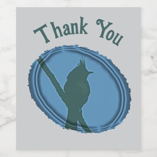 Bird Silhouette Waardering Blauw Grijs Dank u Wijn Etiket (Enkel label)