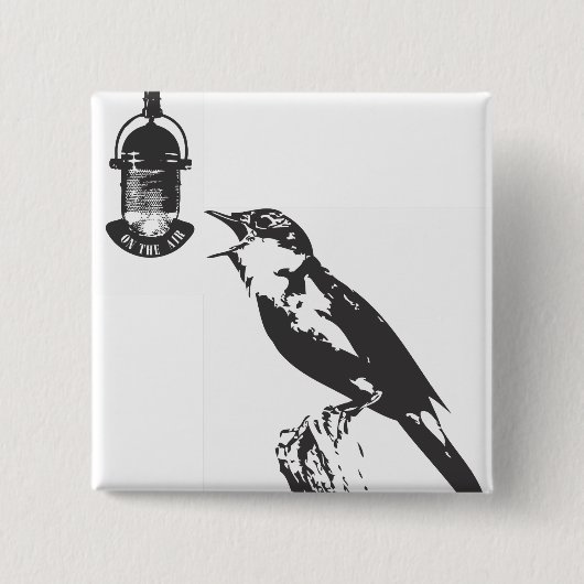 BIRD SINGING VIERKANTE BUTTON 5,1 CM (Voorkant)