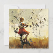 Bird Song, meisje dat viool speelt Feestdagenkaart (Voorkant)