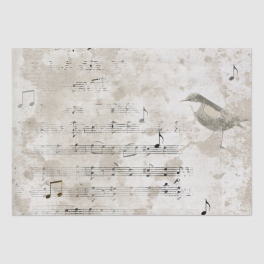 Bird Song Muzieknoten Grunge Decoupage Tissuepapier (Voorkant)