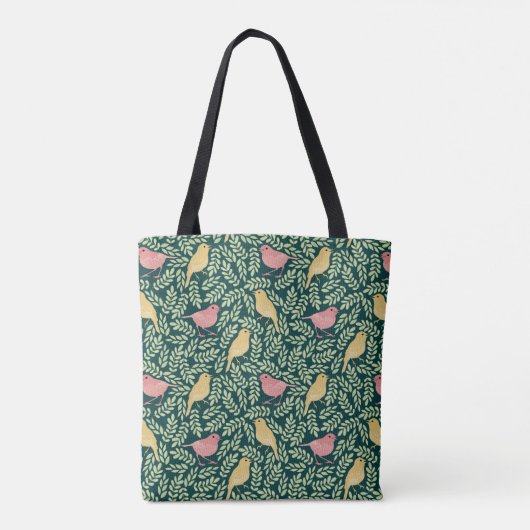 Bird songbird botanical print canvas tas (Achterkant)