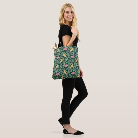 Bird songbird botanical print canvas tas (Op model)