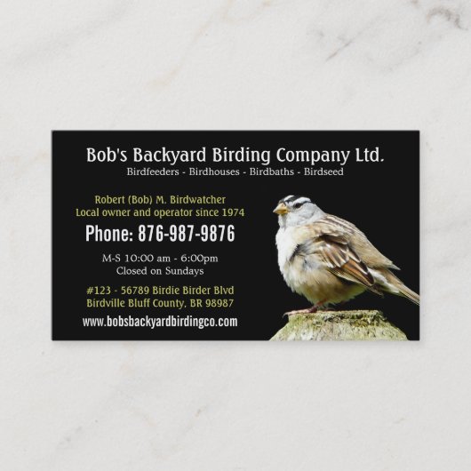 Bird Supply Business voor de achtertuin met wilde  Visitekaartje (Voorkant)