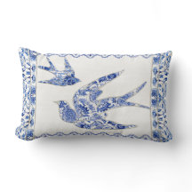 Bird Swallow Blue White Chinoiserie Floral 