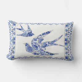 Bird Swallow Blue White Chinoiserie Floral  Kussen