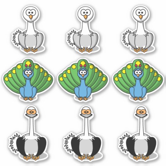Bird Swan, Peacock, Ostrich Cartoon Sticker (Voorkant)