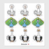 Bird Swan, Peacock, Ostrich Cartoon Sticker (Vel)