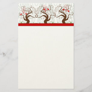 Bird Swirl Tree Musical Hout Grain Xmas Stationery Briefpapier