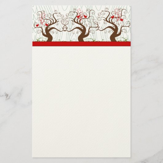 Bird Swirl Tree Musical Hout Grain Xmas Stationery Briefpapier (Voorkant)