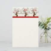 Bird Swirl Tree Musical Hout Grain Xmas Stationery Briefpapier (Staand voorkant)