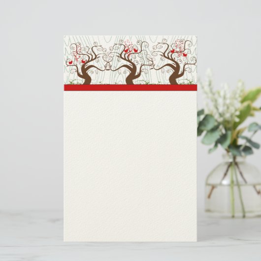 Bird Swirl Tree Musical Hout Grain Xmas Stationery Briefpapier (Staand voorkant)