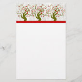 Bird Swirl Tree Musical Rood Groen Xmas Stationery Briefpapier (Voorkant)