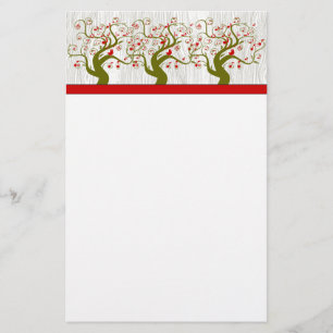 Bird Swirl Tree Musical Rood Groen Xmas Stationery Briefpapier