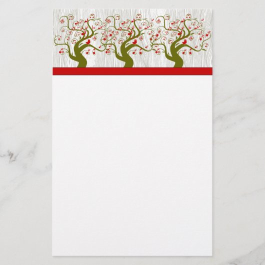 Bird Swirl Tree Musical Rood Groen Xmas Stationery Briefpapier (Voorkant)