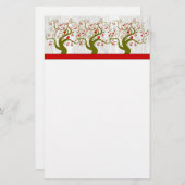 Bird Swirl Tree Musical Rood Groen Xmas Stationery Briefpapier (Voorkant / Achterkant)