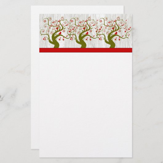 Bird Swirl Tree Musical Rood Groen Xmas Stationery Briefpapier (Voorkant / Achterkant)