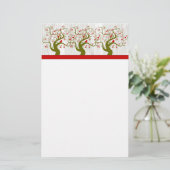 Bird Swirl Tree Musical Rood Groen Xmas Stationery Briefpapier (Staand voorkant)