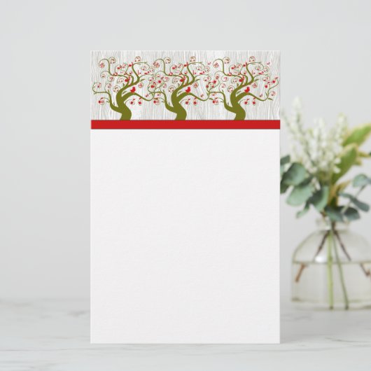 Bird Swirl Tree Musical Rood Groen Xmas Stationery Briefpapier (Staand voorkant)