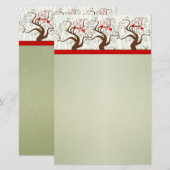 Bird Swirl Tree Muzikale Houten Graan Groene Xmas Briefpapier (Voorkant / Achterkant)