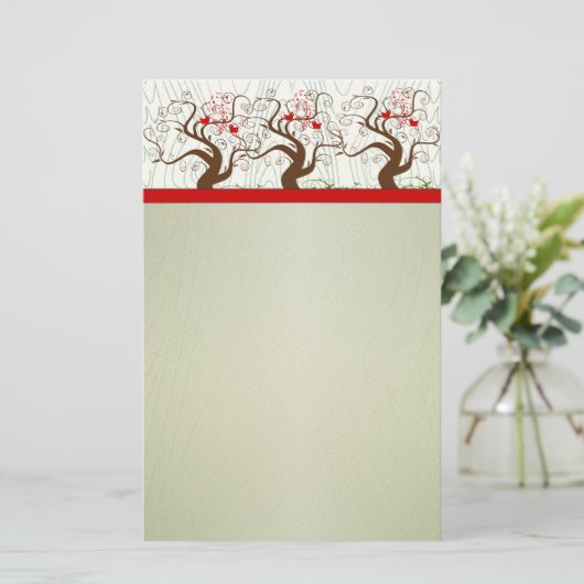 Bird Swirl Tree Muzikale Houten Graan Groene Xmas Briefpapier (Staand voorkant)