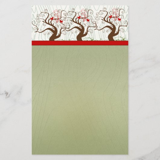 Bird Swirl Tree Muzikale Houten Graan Groene Xmas Briefpapier (Achterkant)