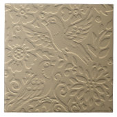 Bird Tan Clay Flowers Embossed Art+Nouveau Natuur Tegeltje (Voorkant)