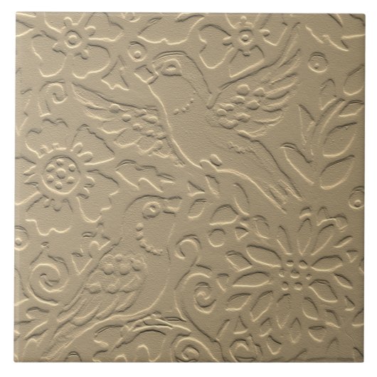 Bird Tan Clay Flowers Embossed Art+Nouveau Natuur Tegeltje (Voorkant)