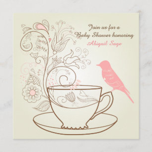  Bird Tea Party Girls Baby shower Uitnodiging