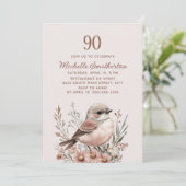 Bird Terracotta Roze 90ste verjaardag Kaart (Staand voorkant)