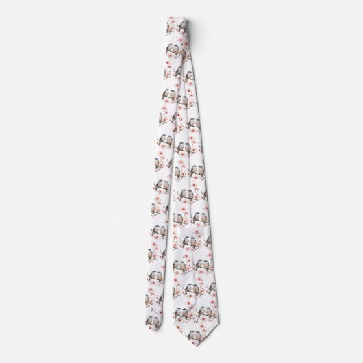 Bird Theme on Branches Monogram Watercolor Stropdas (Achterkant)